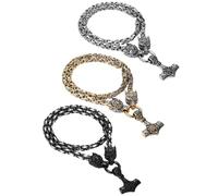 JewelryWe Collana da uomo a forma di lupo vichingo, con ciondolo a forma di martello di Valknut Thor, con catena a maglia bizantina, in acciaio inox, mitologia nordica, amuleto, gioielli per uomini