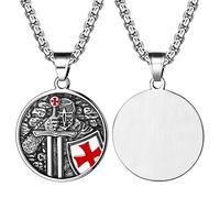 JewelryWe - Collana da uomo San Michele Arcangelo, Collana Scudo Rotondo Arcangelo San Michele Guardiano Ciondolo Medaglia cattolica Amuleto