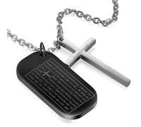 JewelryWe - Collana Piastrina Targhetta Croce con Pendente Preghiere Promessa Bibbia Inglese in Acciaio Inossidabile Collana Cristiana