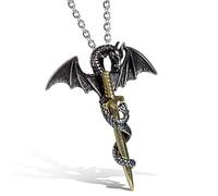 JewelryWe Collana Steampunk con Pendente Drago: Collana Catena da Uomo Grande Ciondolo Halloween Cosplay in Acciaio Inossidabile