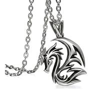 JewelryWe Collana Steampunk con Pendente Drago: Collana Catena da Uomo Grande Ciondolo Halloween Cosplay in Acciaio Inossidabile
