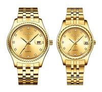 JewelryWe Coppia di orologi da polso al quarzo, analogico, per partner, amicizia, business, casual, in acciaio inox, con lancette luminose, regalo per San Valentino, per lui e lei
