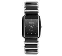 JewelryWe Coppia di orologi da polso da uomo e donna, al quarzo, analogico, in ceramica, con strass, colore nero, bianco, regalo di San Valentino