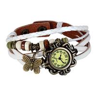 JewelryWe gioielli a forma di farfalla quarzo vintage Weave Wrap bianco cinturino in pelle bracciale orologio Lady orologio da polso donna