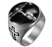 JewelryWe Gioielli Anello da Uomo, Anelli Gotico Croce Crocifisso, 316L Acciaio Inossidabile, Colore Oro/Argento (con Borsa Regalo)