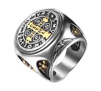 JewelryWe Gioielli Anello da Uomo Donna Punk Acciaio Inossidabile Croce Anello Uomo Medaglia Croce dell'Ordine di San Benedetto di Norcia Regalo