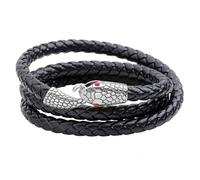 JewelryWe Gioielli Bracciale da uomo, in acciaio inox gotico, serpente intrecciato in pelle, nero marrone, blu argento, 68cm, Pelle, Non pertinente.