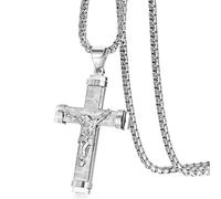 JewelryWe Gioielli Collana da Uomo Modello Croce Gesu' in Acciaio Inossidabile Colore Argento Nero Oro
