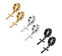 JewelryWe Gioielli Orecchini da Uomo Donna Unisex in Acciaio inossidabile con Ciondolo Croce Orecchini a Cerchio Colore Argento Oro Nero