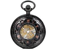 JewelryWe mezza Hunter orologio da tasca con catena nero quadrante Steampunk Mechanical Hand Wind Movement