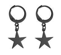 JewelryWe Orecchini a cerchio, in acciaio inox, con ciondolo a forma di stella, per uomo e donna, argento, oro, nero, Acciaio inossidabile