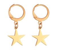 JewelryWe Orecchini a cerchio, in acciaio inox, con ciondolo a forma di stella, per uomo e donna, argento, oro, nero, Acciaio inossidabile