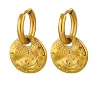 JewelryWe Orecchini da donna con sole e luna, in acciaio inox, piccoli orecchini a cerchio Huggie con mezzaluna, a forma di stella, rotondi, pendenti a goccia, orecchini a goccia, idea regalo per