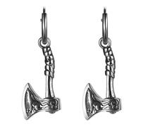 JewelryWe Orecchini vichinghi da uomo, ascia vichinga, orecchini a cerchio in acciaio inox, orecchini a cerchio Mj?lnir con nodo celtico, amuleto vichingo, ciondolo ascia vichinga, orecchini pendenti