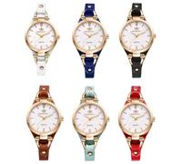 JewelryWe Orologi da donna in pelle diamante: strass glitter analogico al quarzo orologio da polso donne ragazze cinturino in pelle orologio con quadrante arcobaleno colorato grandi numeri arabi, 5-6