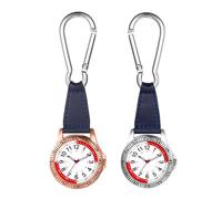 JewelryWe Orologio a moschettone, cardiofrequenzimetro, orologio da tasca con moschettone, analogico, al quarzo, per infermiere, medici, ciclisti, alpinisti, 2 pezzi (argento + oro rosa), Sport