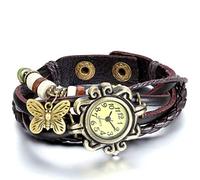 Jewelrywe Orologio a quarzo bracciale in pelle da donna- Caffe' retro farfalla