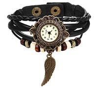 JewelryWe Orologio a Quarzo Bracciale in Pelle da Donna Ciondolo a Forma di Ala