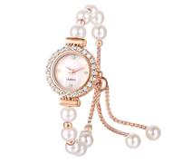 JewelryWe Orologio Bracciale da Donna con Perle: Orologio Piccolo Elegante Senza Numero Colore Oro-rosa in Acciaio Inossidabile Leggero Idee Regalo