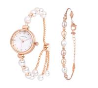 JewelryWe Orologio Bracciale da Donna con Perle: Orologio Piccolo Elegante Senza Numero Colore Oro-rosa in Acciaio Inossidabile Leggero Idee Regalo