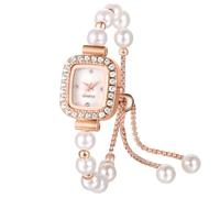 JewelryWe Orologio Bracciale da Donna con Perle: Orologio Piccolo Elegante Senza Numero Colore Oro-rosa in Acciaio Inossidabile Leggero Idee Regalo