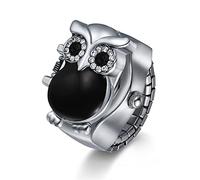 JewelryWe Orologio da dito da uomo e donna con elastico rotondo al quarzo, Anello Orologio Stile Gufo, Colore da Scelta