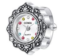 JewelryWe Orologio da dito da uomo e donna con elastico rotondo al quarzo, Anello Orologio Stile Semplice, con Zircone Lucido Fiore,Regalo per Natale
