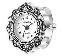 JewelryWe Orologio da dito da uomo e donna con elastico rotondo al quarzo, Anello Orologio Stile Semplice, con Zircone Lucido Fiore,Regalo per Natale