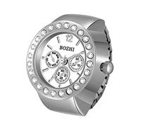 JewelryWe Orologio da dito da uomo e donna con elastico rotondo,anello orologio al quarzo semplice con zircone,quadrantini finti,regalo