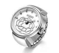 JewelryWe Orologio da dito da uomo e donna con elastico rotondo,anello orologio al quarzo semplice,regalo
