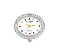 JewelryWe Orologio da dito da uomo e donna, quadrante ovale con superficie a conchiglia, regolabile, analogico, al quarzo, Argento - Strass Dots, Classico