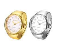 JewelryWe Orologio da donna ad anello, analogico, al quarzo, elastico, regalo per ragazze, nero, bianco, rosso, rosa, Numeri romani, set da 2 pezzi