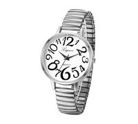 JewelryWe - Orologio da Donna Cinturino Elastico Quadrante Rotondo Grande Impara Ora Orologio al Quarzo Regalo per Mamma Anziani