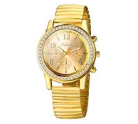 JewelryWe Orologio da Donna Cinturino Elastico: Quadrante Rotondo Quadrantini FInti con Zircone Lancette Luminose Impara Ora Orologio al Quarzo Regalo per Mamma Anziani
