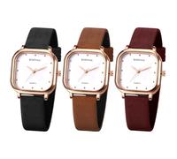 JewelryWe Orologio da donna cinturino in pelle sottile orologio da donna vestito moda impermeabile classico senza tempo semplice design analogico al quarzo con quadrante quadrato, Farfalla - Set da 3