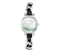 JewelryWe Orologio da donna con bracciale in pelle: Splendido bracciale cubano in rame verde gradiente argento con quarzo simulato, diamante e vetro nero in pelle PU, gioiello regalo per donne per la