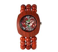JewelryWe Orologio da donna con perline di legno: Boho Tonneau floreale quadrante con movimento al quarzo - cinturino elastico naturale fatto a mano per 16 cm-20 cm - orologio da polso casual bohémien