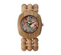 JewelryWe Orologio da donna con perline di legno: Boho Tonneau floreale quadrante con movimento al quarzo - cinturino elastico naturale fatto a mano per 16 cm-20 cm - orologio da polso casual bohémien
