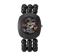 JewelryWe Orologio da donna con perline di legno: Boho Tonneau floreale quadrante con movimento al quarzo - cinturino elastico naturale fatto a mano, adatto per 16 - 20 cm - orologio da polso casual
