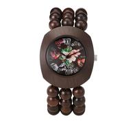 JewelryWe Orologio da donna con perline di legno: Boho Tonneau floreale quadrante con movimento al quarzo - cinturino elastico naturale fatto a mano, adatto per 16 - 20 cm - orologio da polso casual