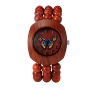 JewelryWe Orologio da donna con perline in legno bohémien, quadrante a farfalla, al quarzo, cinturino elastico naturale, realizzato a mano, adatto per 16 - 20 cm, stile casual bohémien, per l'estate