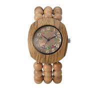JewelryWe Orologio da donna con perline in legno boho: quadrante con corona floreale Tonneau al quarzo, cinturino elastico naturale realizzato a mano, adatto per 16 - 20 cm, stile casual, bohémien