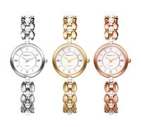 JewelryWe Orologio da donna con strass e perle, impermeabile, 30 m, con brillantini, analogico, al quarzo, elegante, piccolo, rotondo, casual, con cinturino in metallo sottile, Numeri romani, set da 3