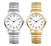 JewelryWe Orologio da donna elastico con calcolo del polso 12/24H, con numeri grandi, analogico, al quarzo, da donna, in acciaio inox, con cardiofrequenzimetro e cinturino a trazione, Semplice - 2