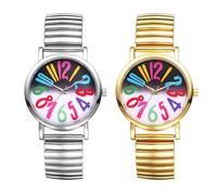 JewelryWe Orologio da donna elastico per anziani, analogico, al quarzo, cinturino elasticizzato, casual, con cinturino in acciaio inox e quadrante grande facile da leggere, Bracciale