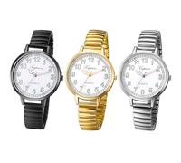 JewelryWe Orologio da donna elastico per anziani, orologio al quarzo analogico con bracciale elastico, orologio casual da donna con bracciale in acciaio inossidabile e quadrante grande e facilmente