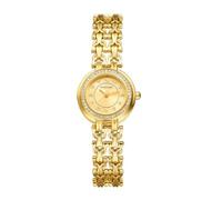JewelryWe Orologio da donna elegante, analogico, al quarzo, impermeabile, 30 m, con strass, rotondo, casual, con doppia catena, cinturino in metallo e lancette luminose, oro/argento, Numeri romani -