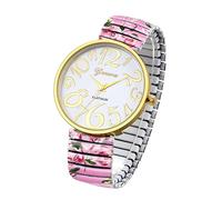 JewelryWe Orologio da donna, semplice e alla moda, ultra chiaro e facile da leggere, quadrante digitale grande, pratico orologio con cinturino elastico, stampa floreale, facile da indossare