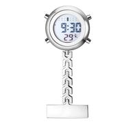 JewelryWe Orologio da infermiera digitale da tasca con clip, orologio digitale elettronico multifunzionale medici infermiere orologio da lavoro con calendario, sveglia, cronometro, argento