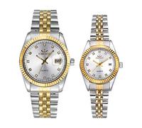 JewelryWe - Orologio da polso al quarzo con calendario, per lui e lei, colore: oro e argento